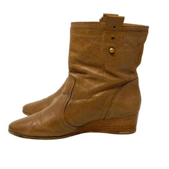 Frye Sunny Brown Leather Pull On Almond Toe Wedge Ankle Boots - Size 9 - Picture 4 of 8